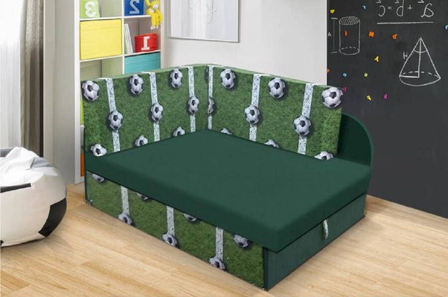 Maxi Huis Kinderhoekbank Met slaapfunctie Opvouwbaar Container Verstelbare lengte van het slaapoppervlak Groene bank Voetbalpatroon Ballen Sport