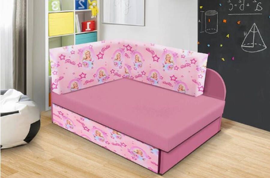 Maxi Maja Kinderhoekbank Met slaapfunctie Opvouwbaar Container Verstelbare lengte van het slaapoppervlak Roze bank Prinsessenpatroon