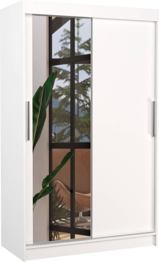 Maxi Maja Kledingkast Bario 2 schuifdeuren Spiegel Planken Rails Ruim Wit 120 cm