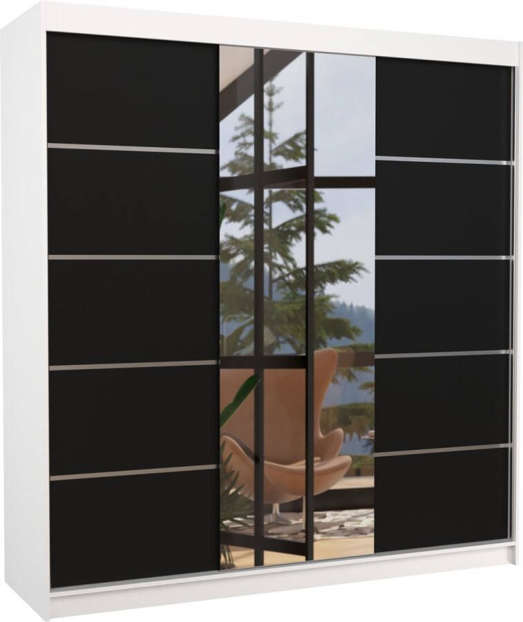 Maxi Huis Kledingkast Bergen 3 schuifdeuren Kledingkast met spiegel Planken Kledingroede 200 cm Wit Artisan Ruime kledingkast