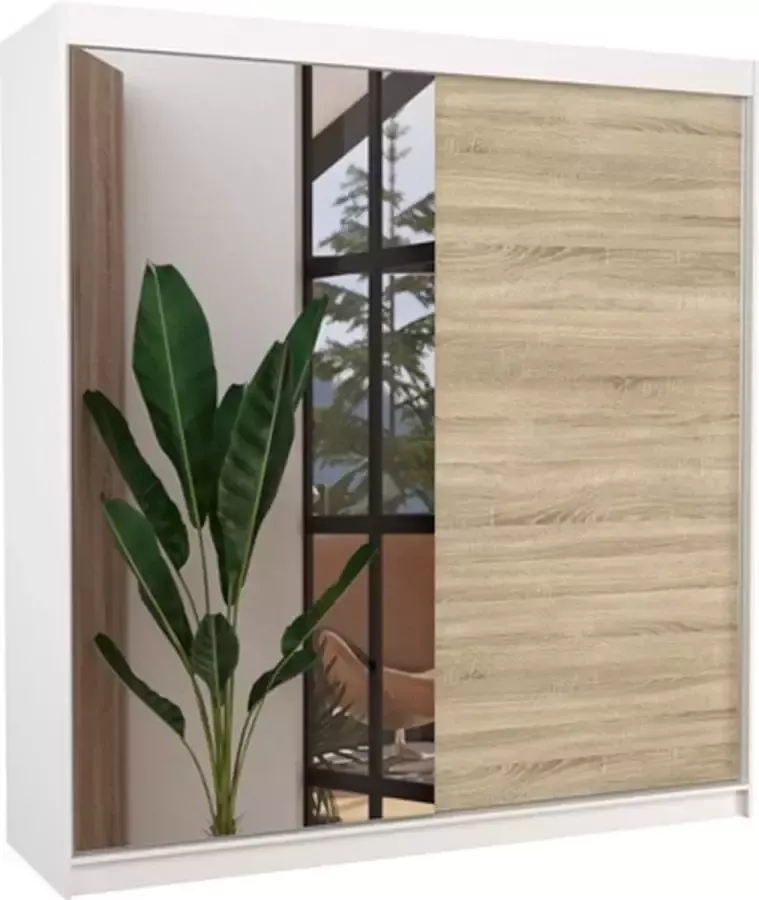 Maxi Huis Kledingkast Della Spiegel -2 schuifdeuren Planken Kledingroede 200 cm
