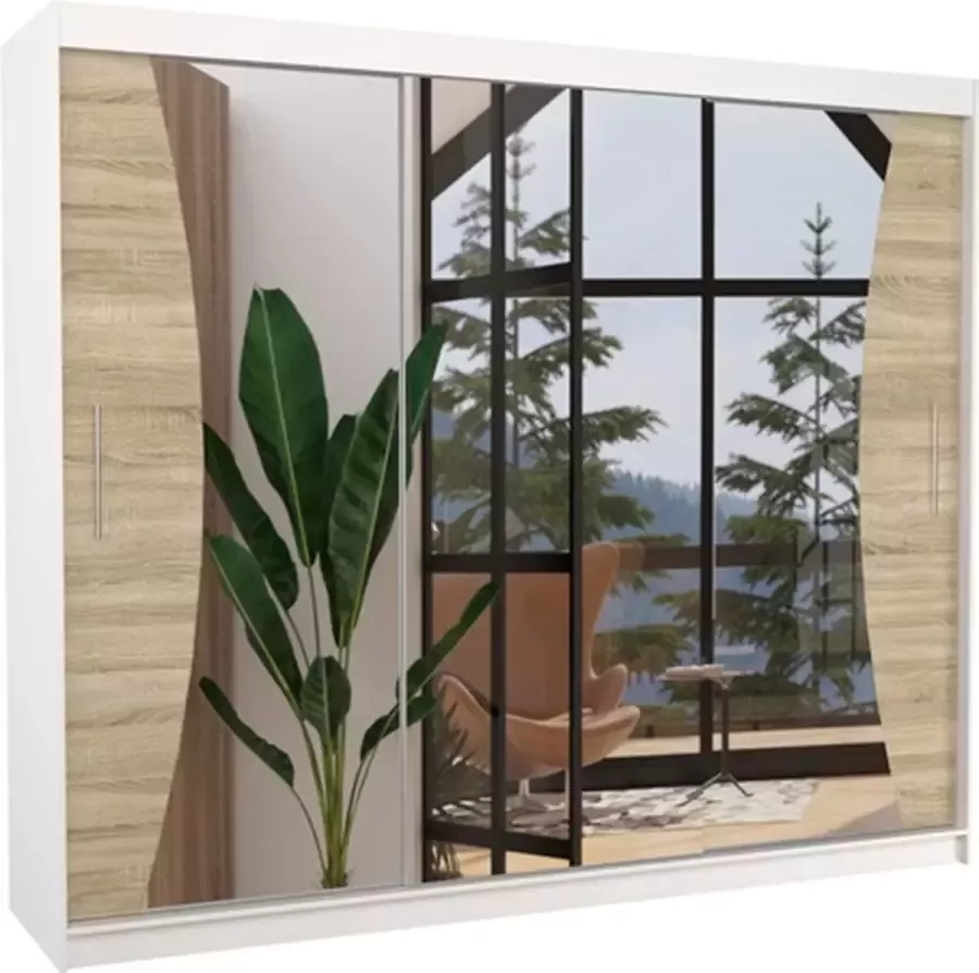 Maxi Huis Kledingkast Diego Spiegel 3 schuifdeuren Planken Kledingroede 250 cm