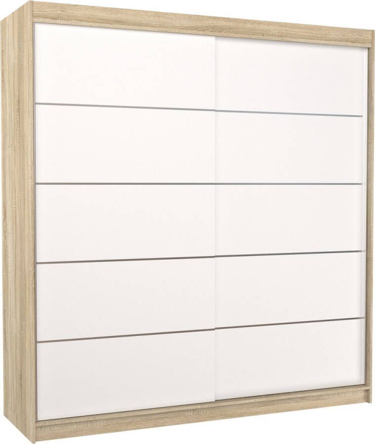 Maxi Huis Kledingkast Esteva 2 schuifdeuren Planken Kledingroede 200 cm Sonoma Wit Ruime kledingkast