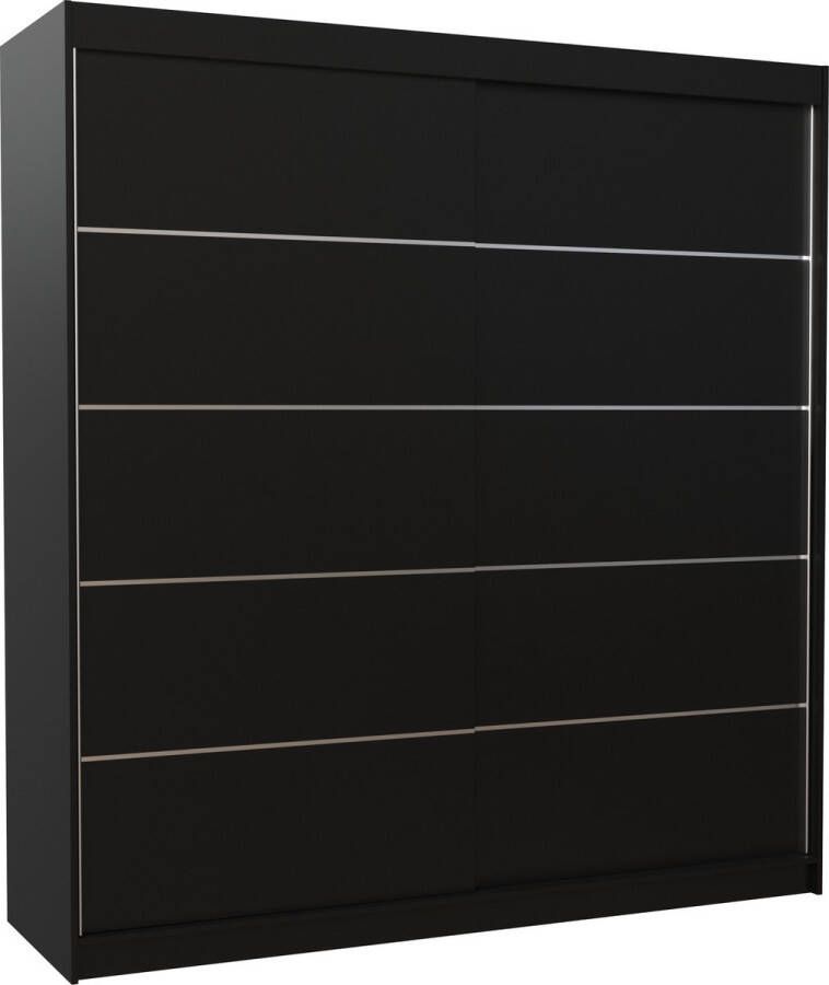 Maxi Huis Kledingkast Esteva 2 schuifdeuren Planken Kledingroede 200 cm Zwart Ruime kledingkast