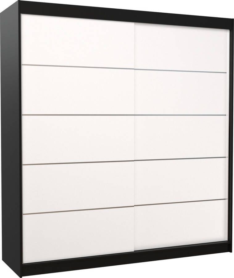 Maxi Huis Kledingkast Esteva 2 schuifdeuren Planken Kledingroede 200 cm Zwart Wit Ruime kledingkast