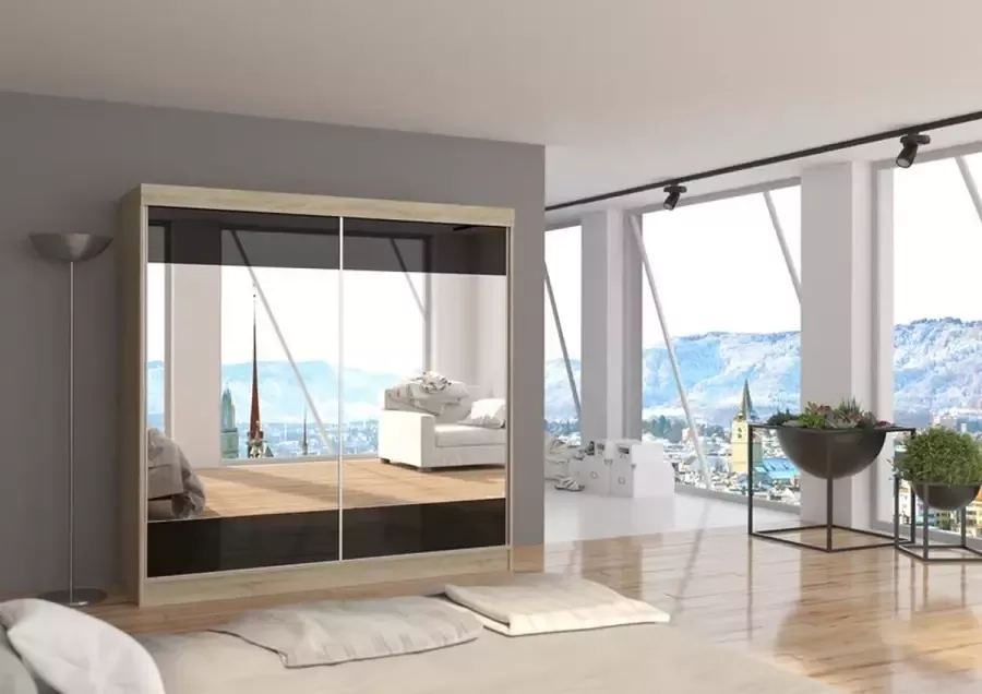 Maxi Maja Kledingkast Fermont Spiegel -2 schuifdeuren Planken Kledingroede 200 cm