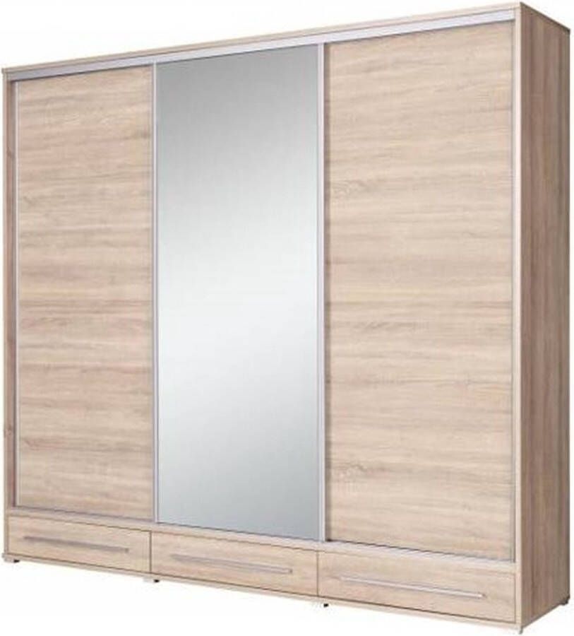 Maxi Huis Kledingkast met schuifdeuren Kledingkast met spiegel Sonoma Planken Kledingroede Lade Ruime kledingkast 255 cm