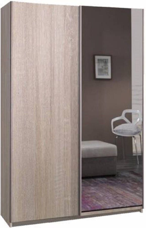 Maxi Huis Kledingkast met schuifdeuren Kledingkast met spiegel Sonoma Planken Kledingroede Ruime kledingkast 135 cm