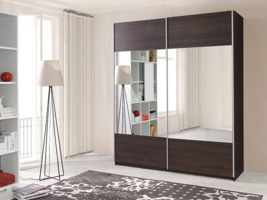 Maxi Huis Kledingkast met schuifdeuren Kledingkast met spiegel Wenge Planken Kledingroede Ruime kledingkast 175 cm