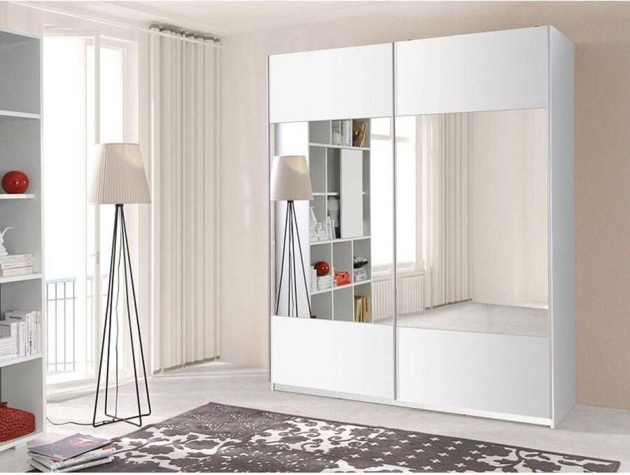 Maxi Huis Kledingkast met schuifdeuren Kledingkast met spiegel Wit Planken Kledingroede Ruime kledingkast 175 cm