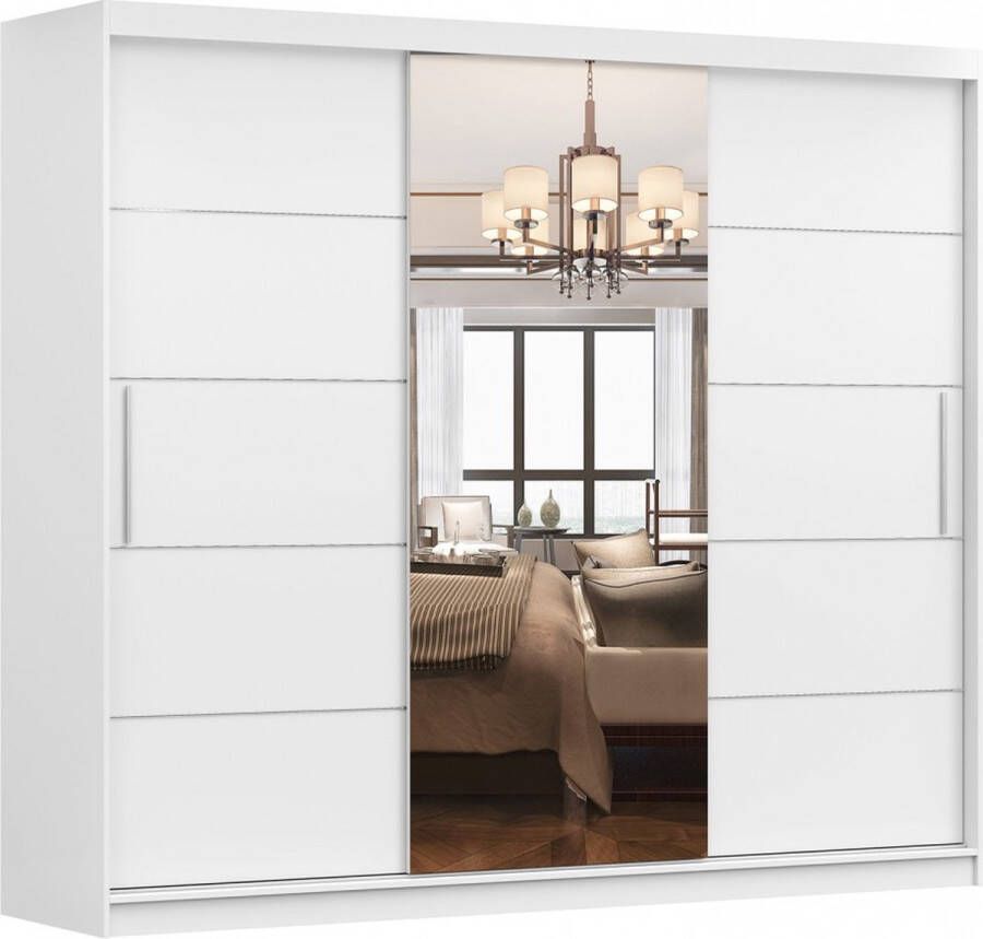 Maxi Maja Kledingkast Spiegel 3 schuifdeuren Planken Kledingroede Wit 250 cm