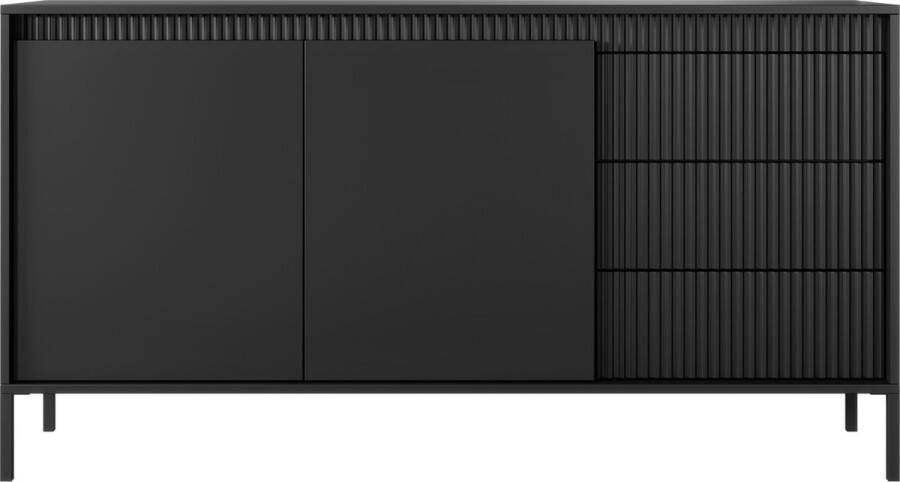 Maxi Maja Ladekast 2 deuren 3 laden Metalen poten Ruime planken Zwarte kleur 153 cm