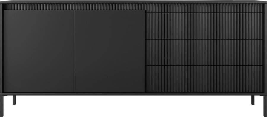 Maxi Maja Ladekast 2 deuren 3 laden Metalen poten Ruime planken Zwarte kleur 187 cm