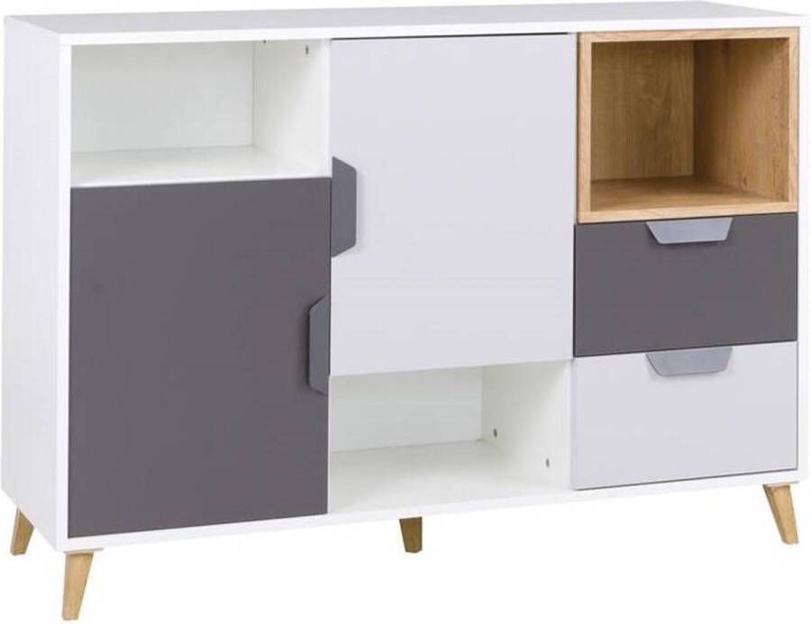 Maxi Maja Ladekast met planken en lades Breedte 120 cm Kleur Wit + Grijs + Lefkas eik