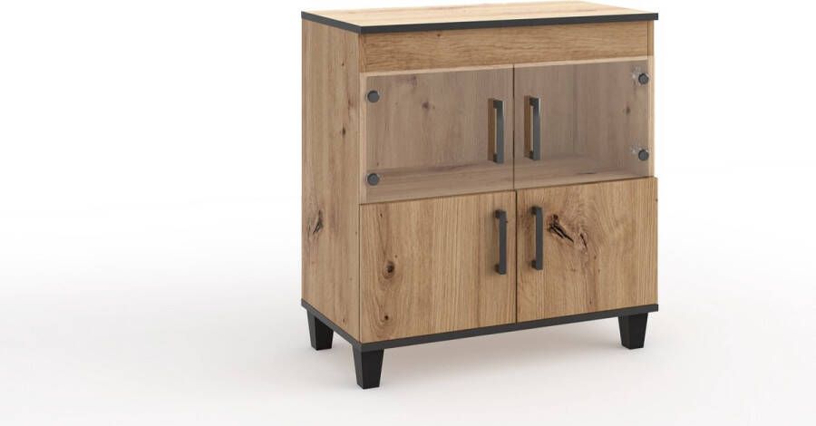 Maxi Maja Ladekast P6 Planken Traditioneel eikenhout + zwarte accessoires 80 cm