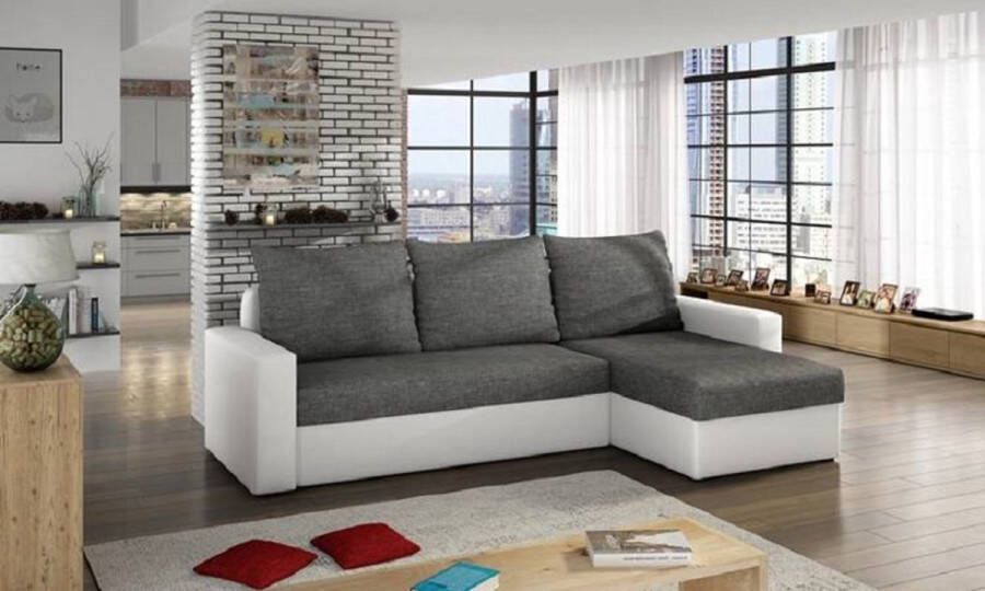 Maxi Huis Livio hoekbank met slaapfunctie uitklapbare hoekbank 3-zits 237 x 150 cm universeel wit en grijs Maxi Maja
