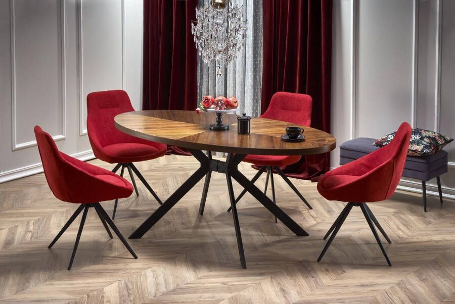 Maxi Huis Locarno tafel 170x90x75 cm ovale tafel moderne eettafel notenblad zwarte poot 6 personen naturel fineer Maxi Maja