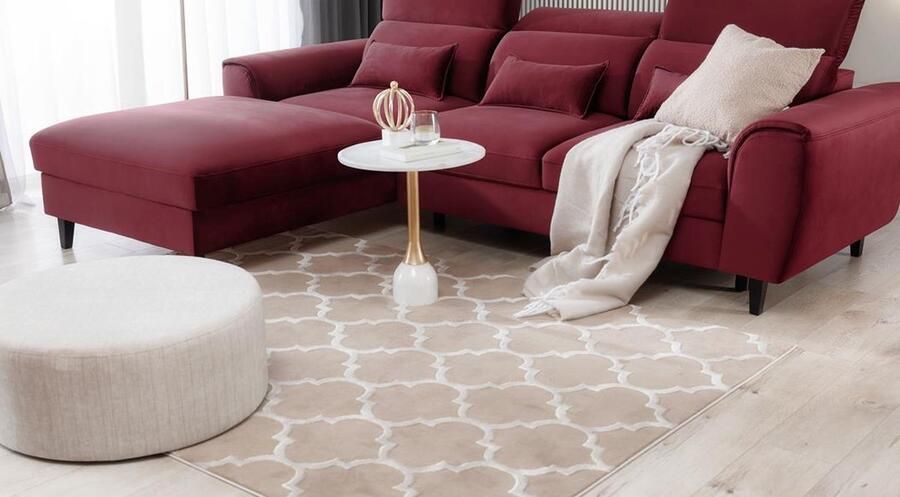 Maxi Huis Vloerkleed Elsher Beige Marokkaanse klaver Vlek- en slijtvast Hoge kwaliteit 160 x 220