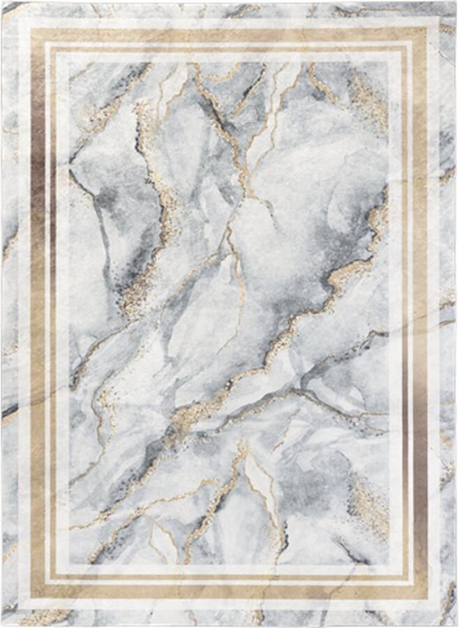 Maxi Huis Vloerkleed- Glamour Squitta Grey Gold Marmer Gold Frame -Hoge Duurzaamheid Topkwaliteit 180 x 220