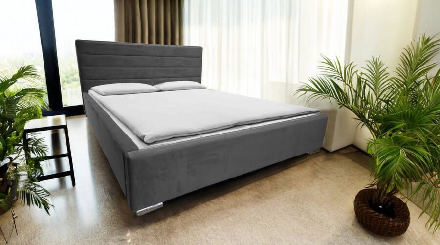 Maxi Huis Maxi Maja AMOR tweepersoonsbed Bed met frame Container naar boven openend Chromen poten 160 x 200 Kleur Grijs Grafiet Nice Magic Velvet stof