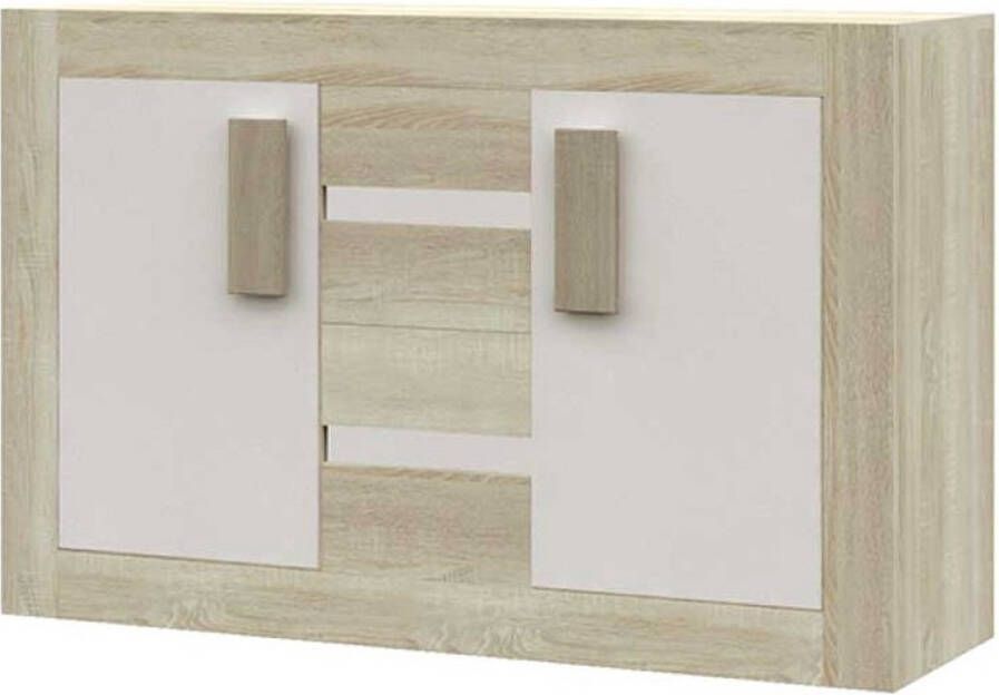 Maxi Huis Milan 2D4S Ladekast dressoir planken laden deuren breedte 145 cm sonoma wit