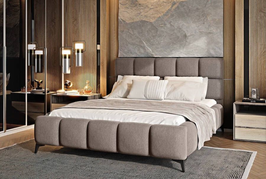Maxi Huis MIST bed 160x200 tweepersoonsbed voor de slaapkamer gestoffeerd metalen frame met container voor beddengoed