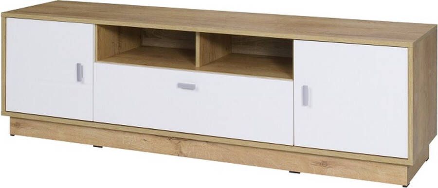 Maxi Huis Paris 6 tv-meubel tv-kast breedte 170 cm wit + hout planken speciale aanbieding!