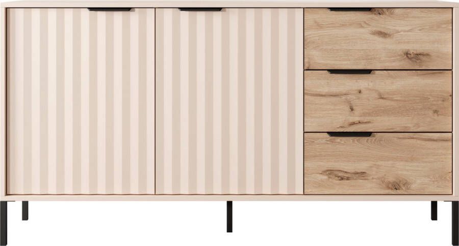 Maxi Huis RAVE 2D3S ladekast Drie lades Soft close Ladekast met planken Beige + Viking eik 153 cm