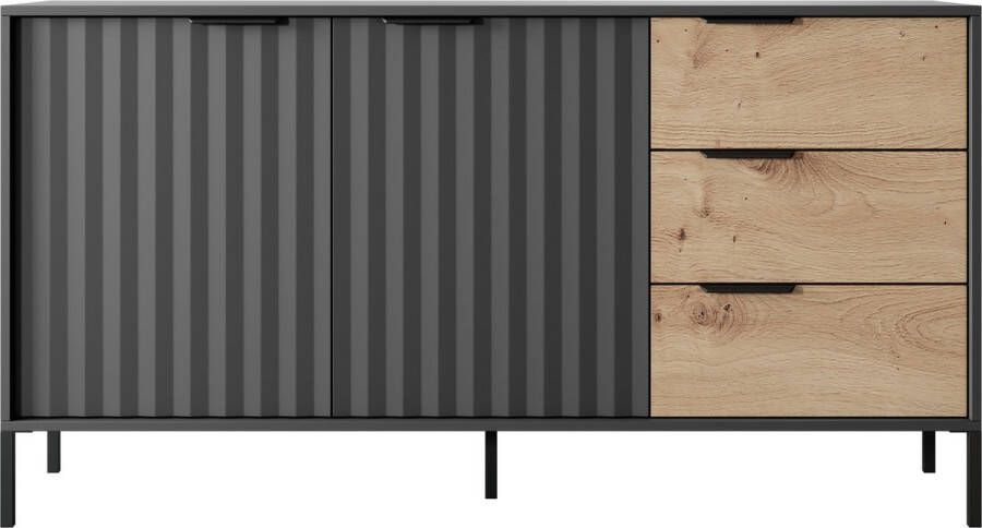 Maxi Huis RAVE 2D3S ladekast Drie lades Soft close Ladekast met planken Zwart + Artisan eikenhout 153 cm