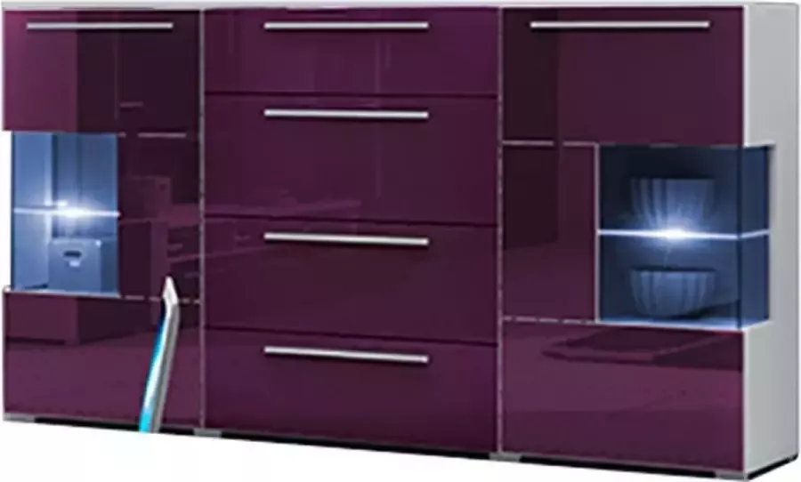 Maxi Maja Roma ladekast vitrinekasten + LED wit-violet