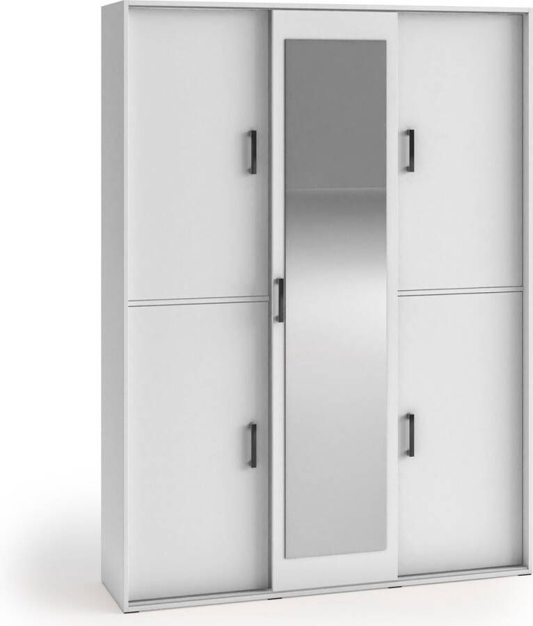 Maxi Maja Stijlvolle kledingkast met spiegel Planken en ruimte om kleding op te hangen 150 cm Witte kledingkast