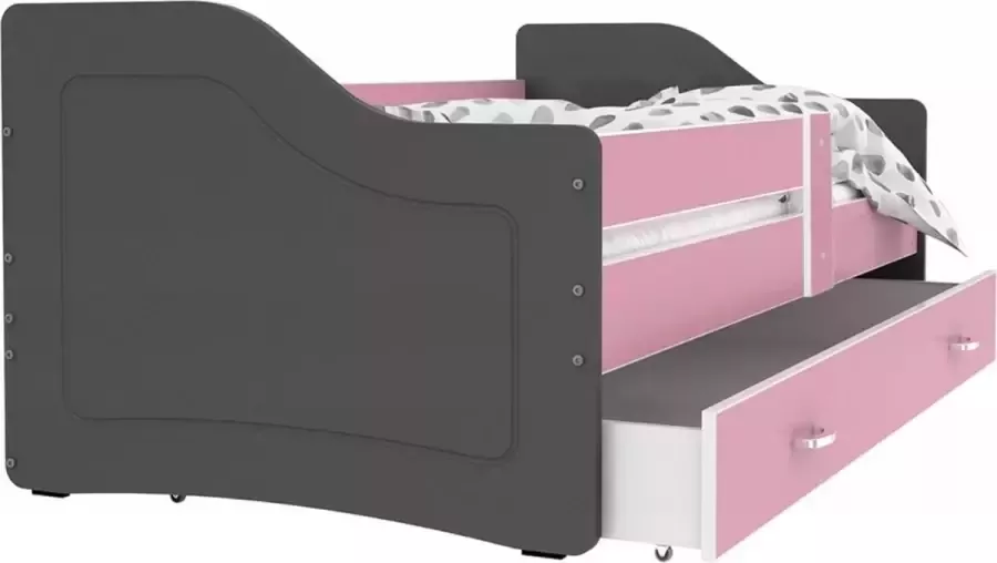Maxi Huis Sweety 180x80 kinderbed -met lade met reling grijs roze