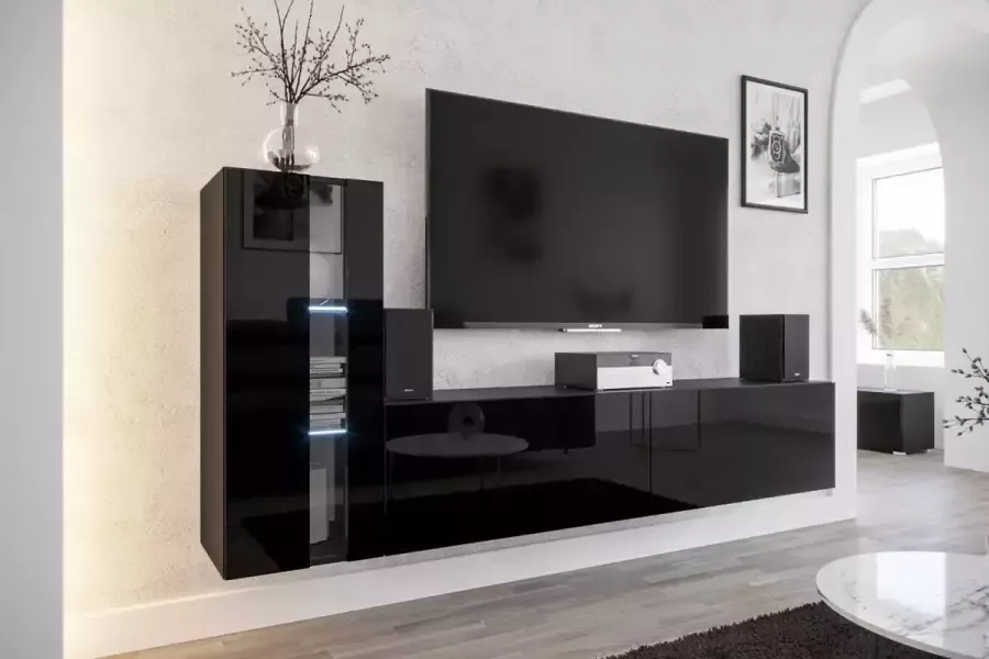 Maxi Huis Tv Meubel Concept 45 HG B 1-1B Led Zwart gland 219 cm