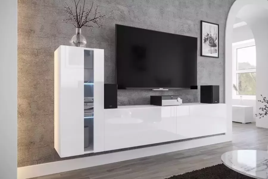 Maxi Huis Tv Meubel Concept 45 HG W 2-1B Led Wite gland 219 cm