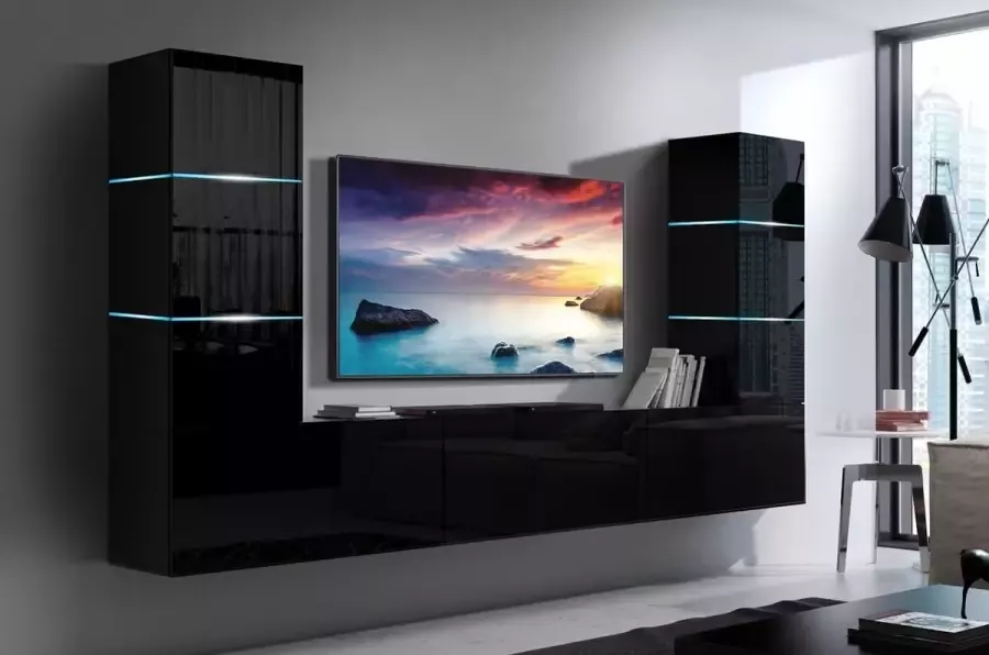 Maxi Huis Tv Meubel Concept 57 HG B 1-1A Led Zwarte glans 249 cm