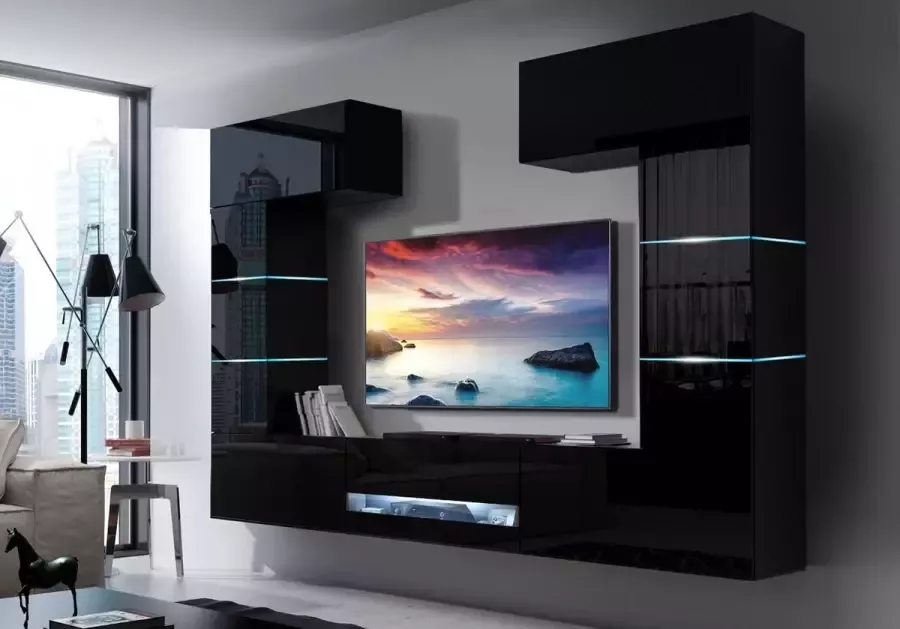 Maxi Huis Tv Meubel Concept 60 HG B 1 1A Led Zwarte glans 257 cm