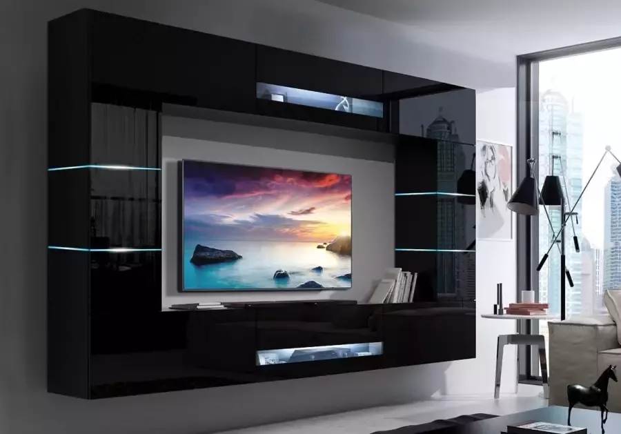Maxi Huis Tv Meubel Concept 63- 63 HG B 1-1A Led Zwarte glans 257 cm