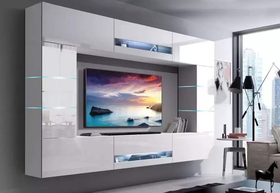 Maxi Huis Tv Meubel Concept 63 HG W 2-1B Led Witte glans 273 cm