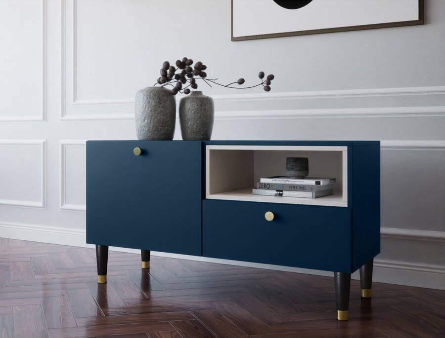 Maxi Huis TV-meubel Includo 100x55x40 Plank Lade Marineblauw Gouden accenten
