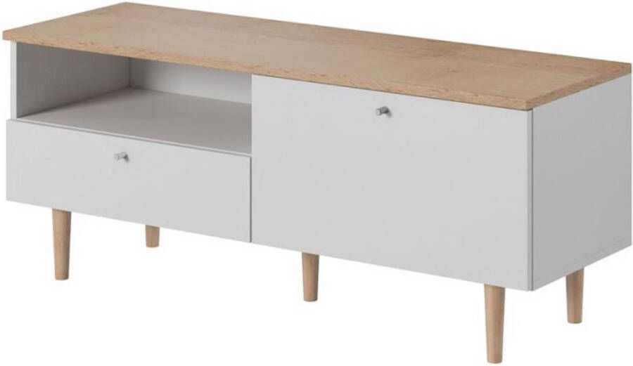 Maxi Huis TV meubel Loveli 120 TV meubel met lade ruim modern Scandinavische stijl. Breedte 120 cm. Kleur wit + lichtbruin korting