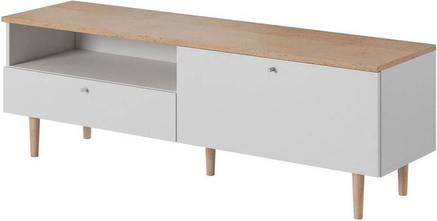 Maxi Huis TV meubel Loveli 150 TV meubel met lade ruim modern Scandinavische stijl. Breedte 150 cm. Kleur wit + lichtbruin. Korting