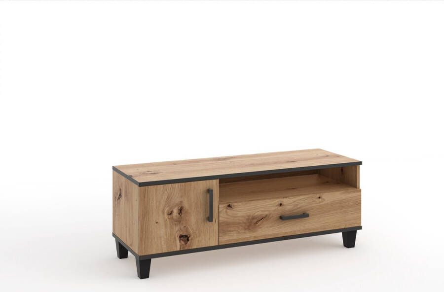 Maxi Maja TV-meubel P7 Planken Traditioneel eikenhout + zwarte accessoires 120 cm