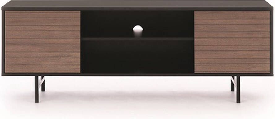 Maxi Huis TV meubel Planken Metalen poten Push to open opening Zwart + hout 150 cm