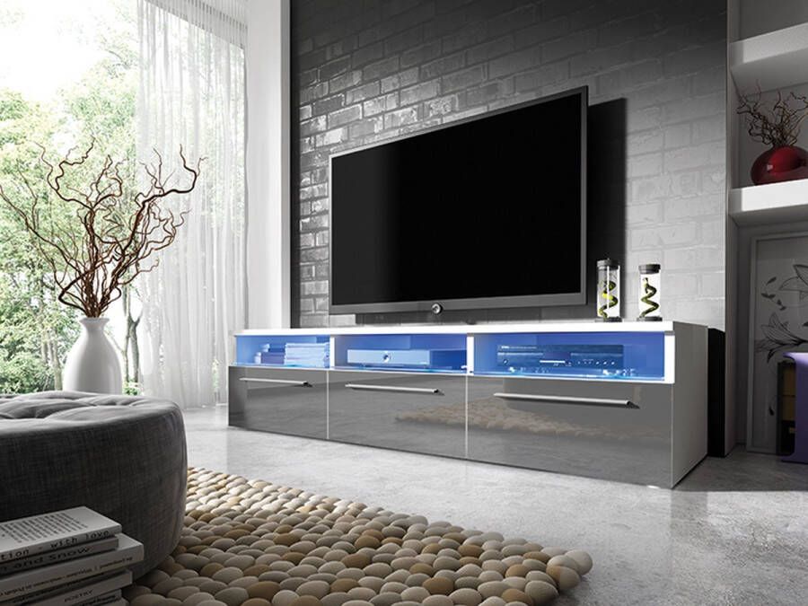 Maxi Huis TV meubel ROMA TV meubel wit + grijs hoogglans breedte 150 cm moderne kast met lades