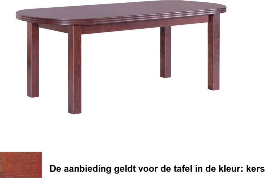 Maxi Huis Venus VI eettafel uitschuifbare tafel afmetingen 200 240 cm x 90 cm gefineerd blad houten poten bruine kleur kersenkleur