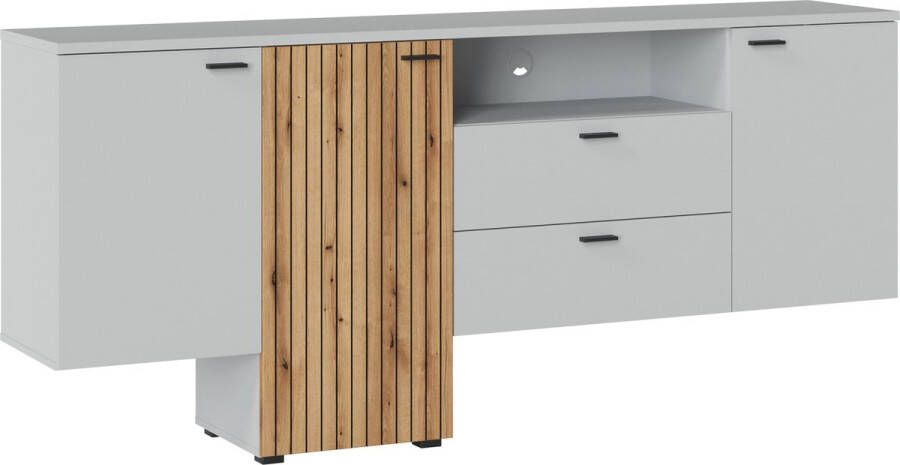 Maxi Huis VERO K01 Grote ladekast voor de woonkamer slaapkamer 2 laden planken deuren. Breedte 204 8 cm. Grijs eiken