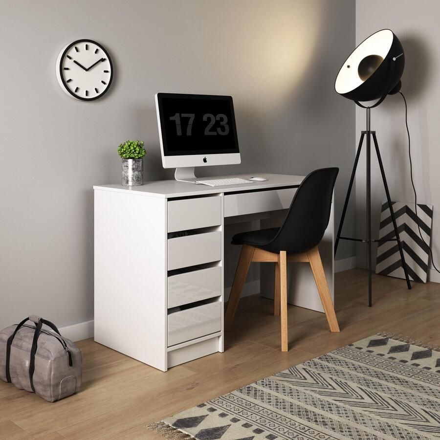 Maxi Maja Ada bureau met laden kaptafel met 5 laden 120 x 55 cm jeugdbureau werkbureau universeel rechts en links kleur wit mat wit glans