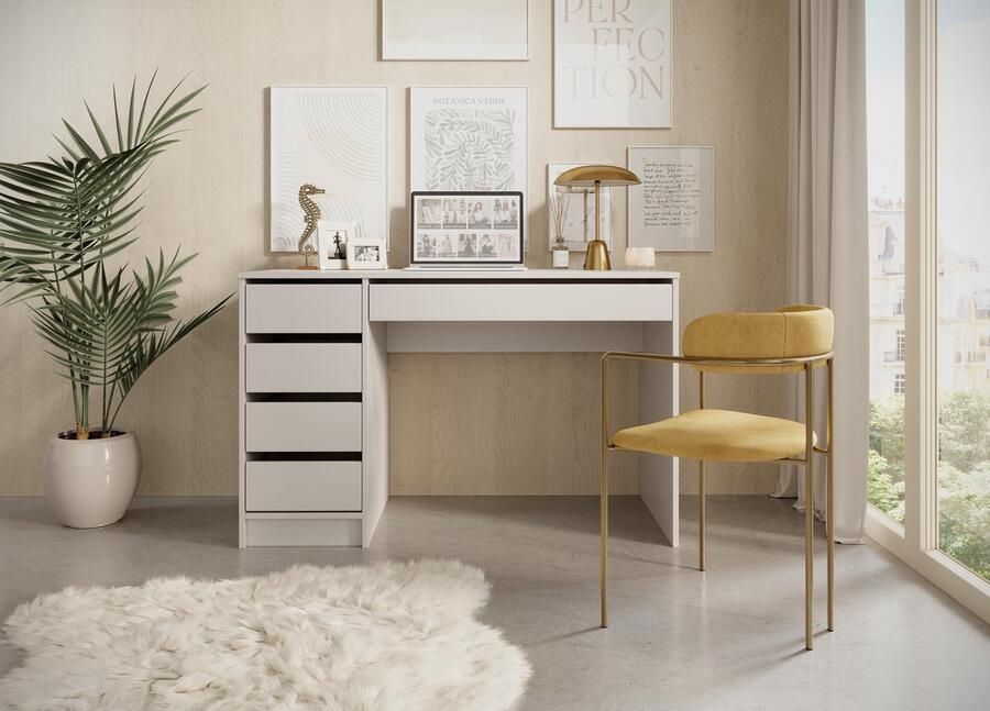Maxi Maja Ada bureau met laden kaptafel met 5 laden 120 x 55 cm jeugdbureau werkbureau universeel rechts en links beige – kasjmier