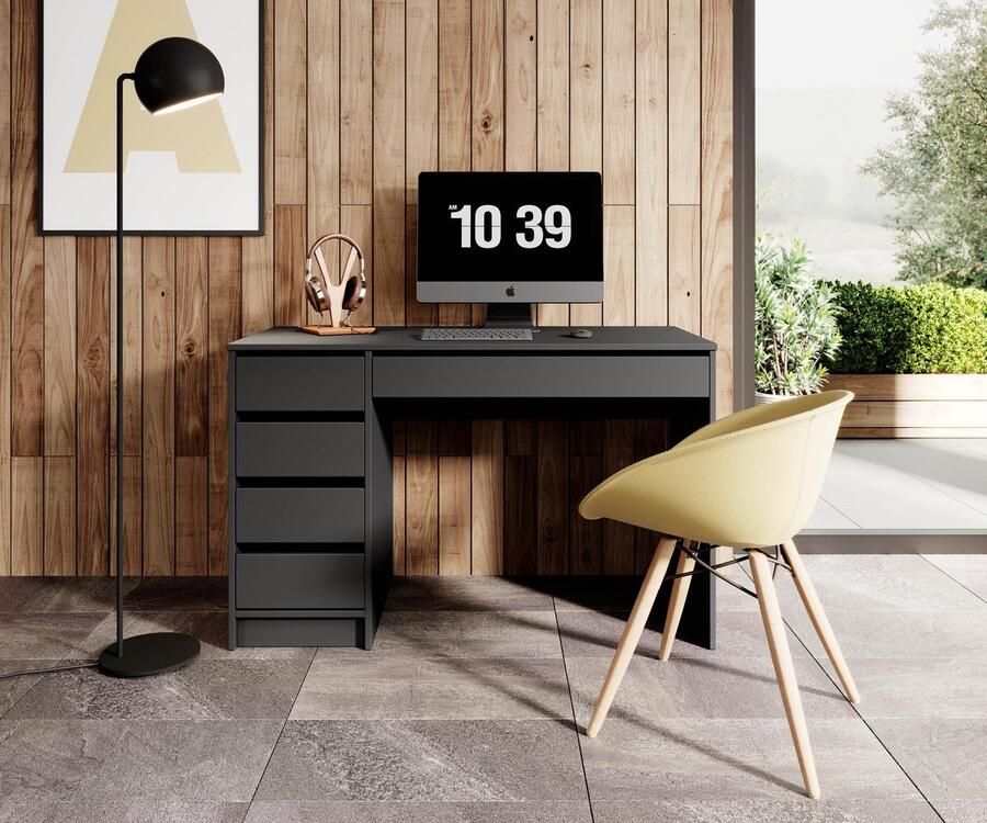 Maxi Maja Ada bureau met laden met 5 laden 120 x 55 cm jeugdbureau werkbureau universeel rechts en links donkergrijs antraciet