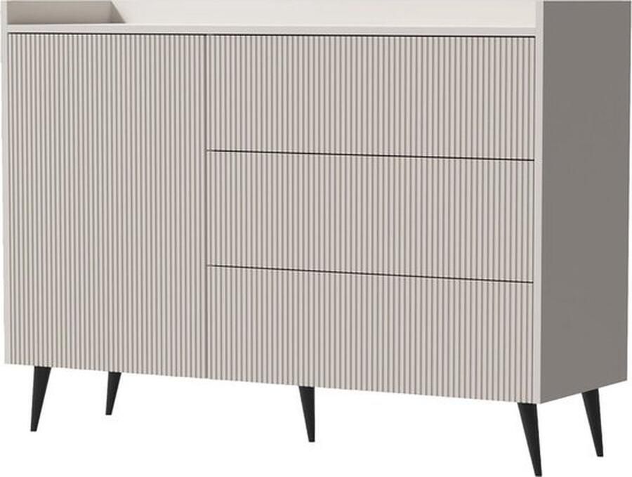 Maxi Maja Ademo ladekast moderne ladekast 126 cm 3 lades kasjmierkleur met gecanneleerde fronten